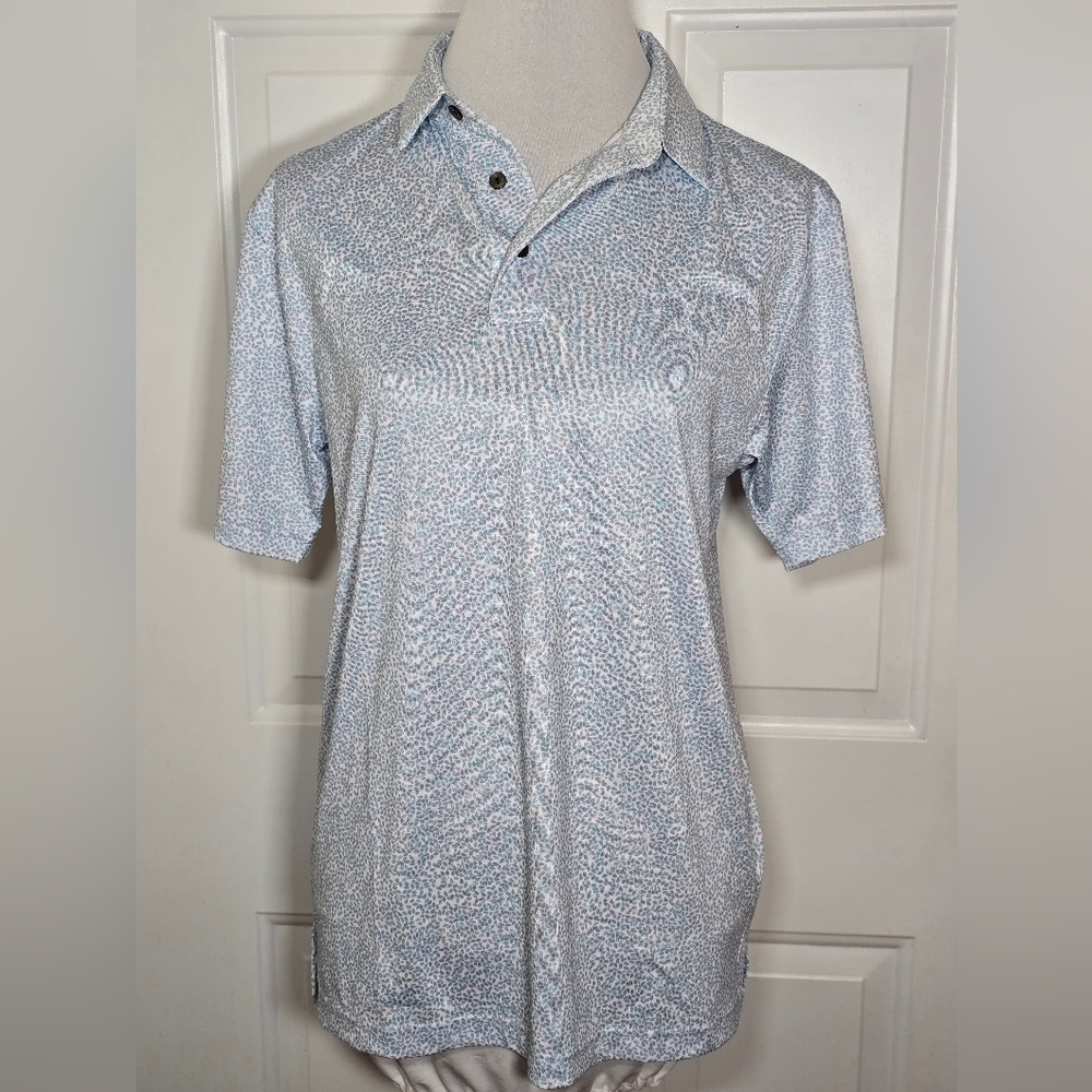 Ben Hogan Performance Blue Leaf Patterned Polo Shirt Small